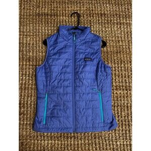 Patagonia Quilted Puffer Vest Womens Size Medium Blue Teal Lightweight Full Zip